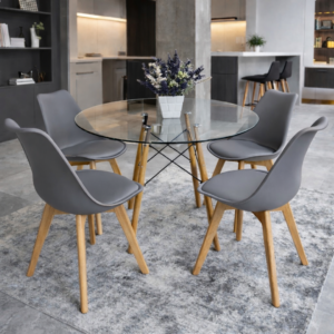 Mesa Eames Vidrio 100 cm con 4 Sillas Tulip