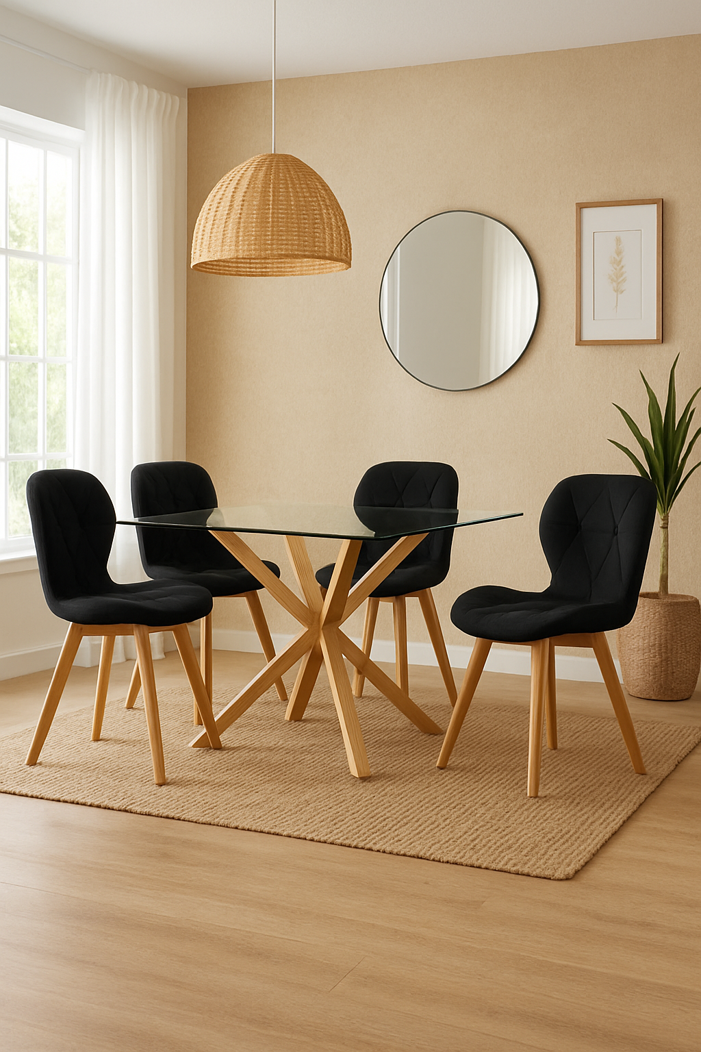 Mesa Rectangular Warwick con 4 Sillas Mariposa Felpa