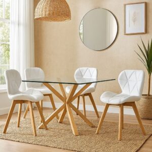 Mesa Warwick Rectangular con 4 Sillas Mariposa Ecocuero