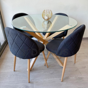 Mesa Warwick (100cm) con 4 sillas Tokio lino wood