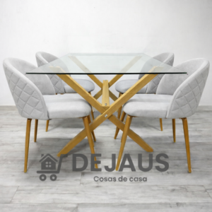 Mesa medlock rectangular con 4 sillas Tokio lino wood