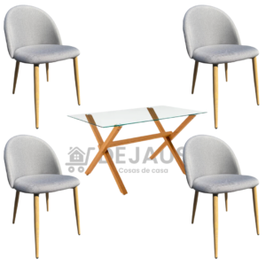 Mesa medlock rectangular con 4 sillas Tokio lino wood