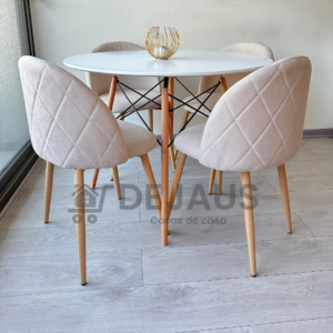 Mesa Eames MDF Blanca con 4 Sillas Tokio Lino Wood