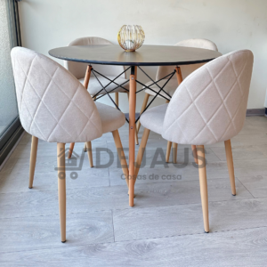 Mesa Eames MDF Negro con 4 Sillas Tokio Lino Wood