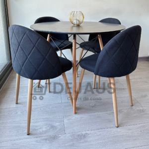 Mesa Eames MDF Negro con 4 Sillas Tokio Lino Wood
