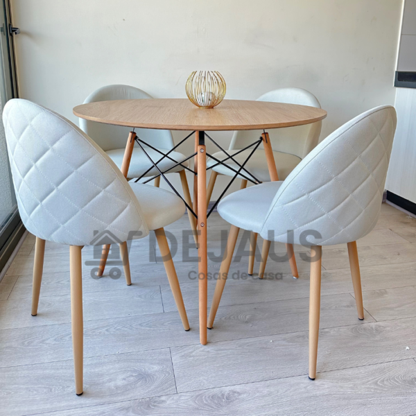 Mesa Eames MDF Wood con 4 Sillas Tokio Lino Wood