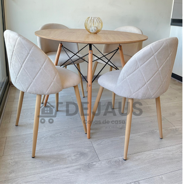 Mesa Eames MDF Wood con 4 Sillas Tokio Lino Wood