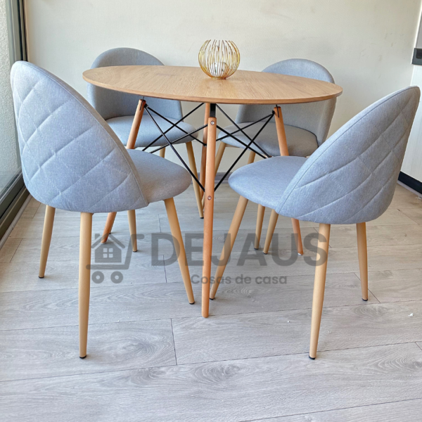 Mesa Eames MDF Wood con 4 Sillas Tokio Lino Wood