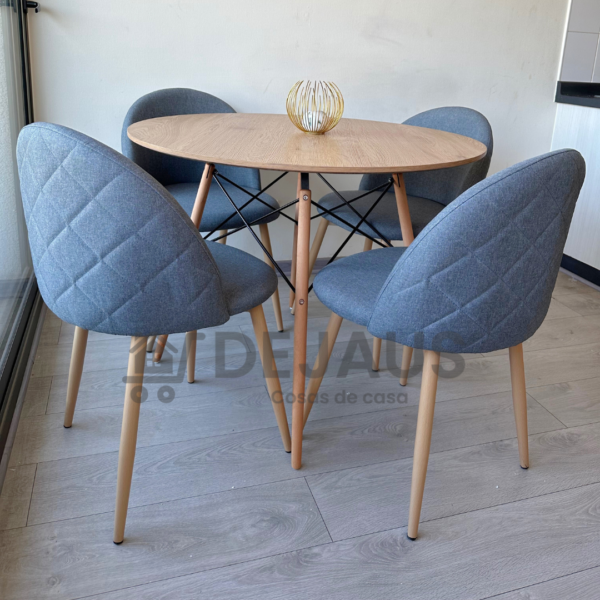 Mesa Eames MDF Wood con 4 Sillas Tokio Lino Wood