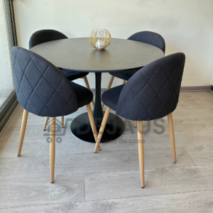 Mesa Tulip Negro con 4 Sillas Tokio Lino Wood