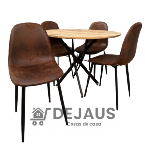 Mesa Dubai Black Wood con 4 Sillas Spoon Vintage