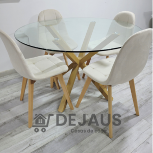 Mesa Warwick 100cm con 4 Silla Capitoné Felpa