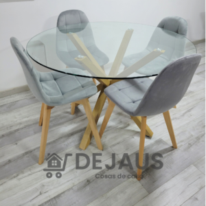 Mesa Warwick 120cm con 4 Sillas Capitoné Felpa