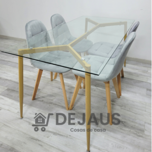 Mesa Rectangular Two con 4 Sillas Capitoné Felpa