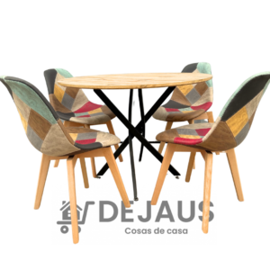 Mesa Dubai Black Wood con 4 Sillas Davinci