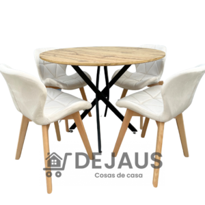 Mesa Dubai Black wood con 4 sillas mariposa felpa