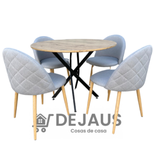 Mesa Dubai Black Wood con 4 Sillas Tokio Lino