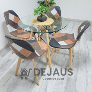 Mesa Eames Vidrio con 4 Sillas Davinci