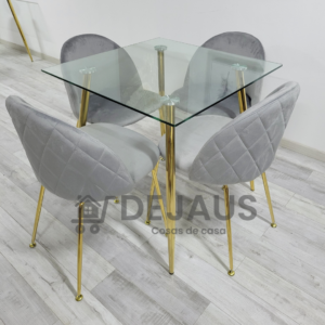 Mesa Nórdica Cuadrada Four Gold con 4 Sillas Tokio Felpa Gold