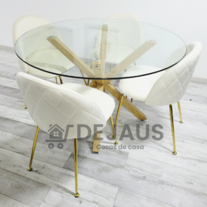 Mesa Warwick (100cm) con 4 Silla Tokio Felpa Gold