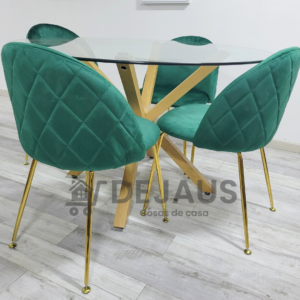 Mesa Warwick (120cm) con 4 Silla Tokio Felpa Gold