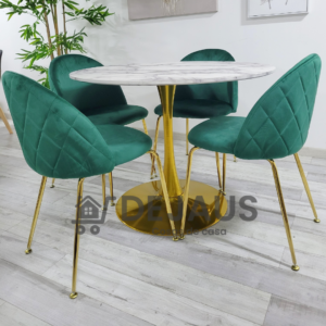 Mesa Tulip Gold con 4 Sillas Tokio Felpa