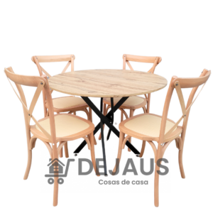 Mesa Dubai Black Wood con 4 Silla Crossback Madera