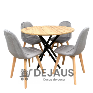 Mesa Dubái Black Wood con 4 Sillas Capitoné Felpa