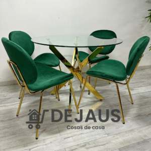 Mesa Dubai Gold (80cm) con 4 Sillas Leidy Felpa Gold
