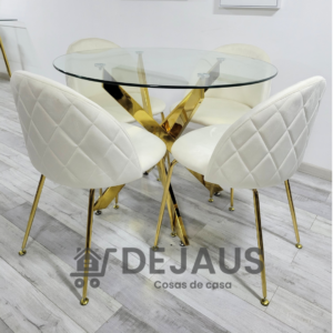 Mesa Dubai Gold (80cm) con 4 Sillas Tokio Felpa