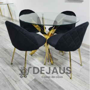 Mesa Dubai Gold (120cm) con 4 Sillas Tokio Felpa