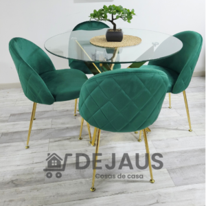 Mesa Dubai Gold (100cm) con 4 Sillas Tokio Felpa
