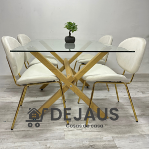 Mesa Medlock (120cm) con 4 Sillas Leidy  Felpa Gold