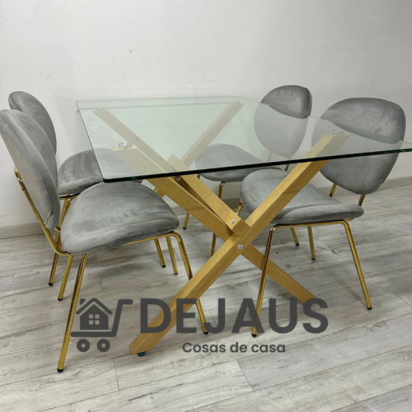 Mesa Medlock (120cm) con 4 Sillas Leidy  Felpa Gold