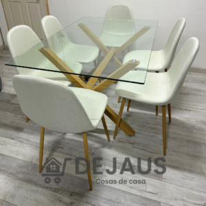 Mesa Rectangular Medlock con 4 Sillas Spoon Lino