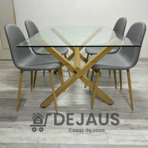 Mesa Rectangular Medlock con 4 Sillas Spoon Lino