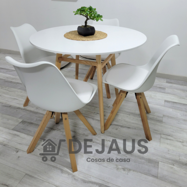 Mesa Nord MDF Blanco con 4 Sillas Tulip Nord