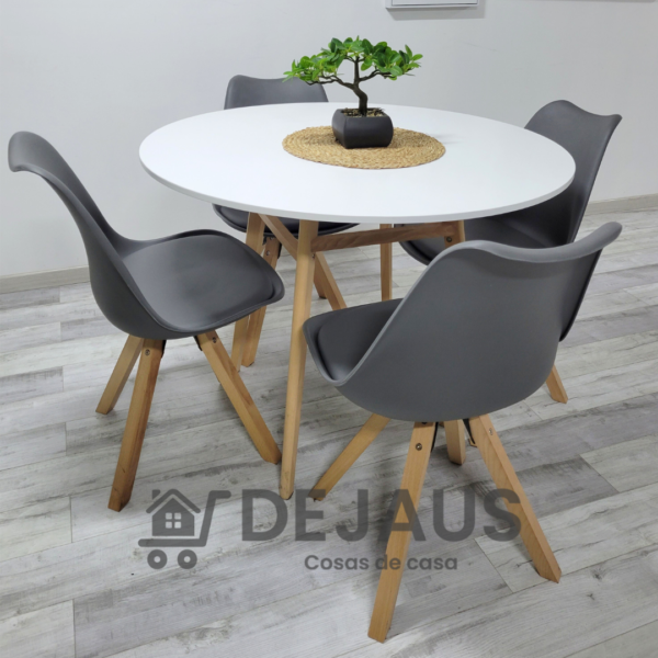 Mesa Nord MDF Blanco con 4 Sillas Tulip Nord