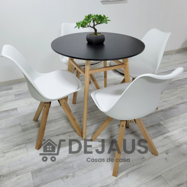 Mesa Nord MDF Negra con 4 Sillas Tulip Nord