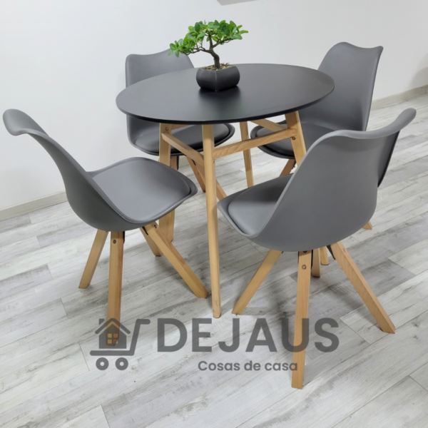 Mesa Nord MDF Negra con 4 Sillas Tulip Nord