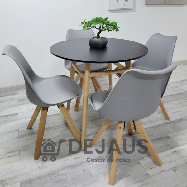 Mesa Nord MDF Negra con 4 Sillas Tulip Nord