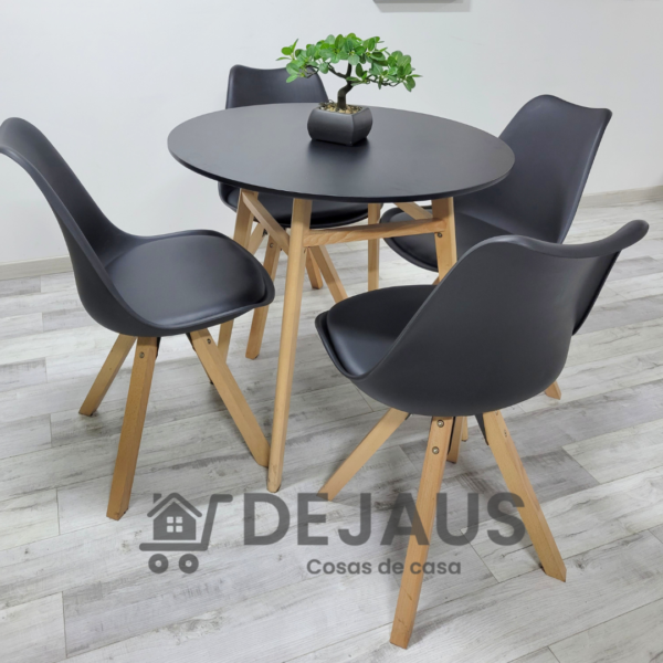 Mesa Nord MDF Negra con 4 Sillas Tulip Nord