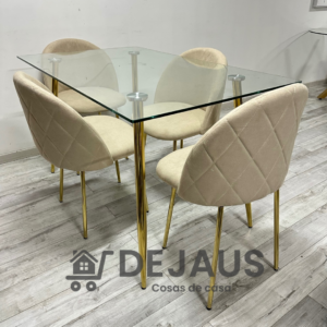 Mesa rectangular four gold con 4 sillas tokio lino gold