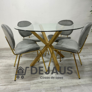 Mesa Warwick Redonda (100cm) con 4 Silla Leidy Felpa Gold
