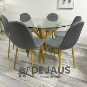 Mesa Warwick Redonda con 6 Sillas Spoon Lino