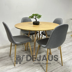 Mesa Eames Wood con 4 Sillas Spoon Lino