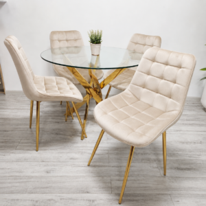 Mesa Dubai Gold con 4 Sillas Botón Gold