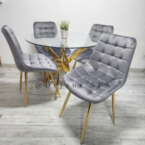 Mesa Dubai Gold con 4 Sillas Botón Gold