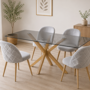 Mesa Warwick Rectangular con 4 Sillas Tokio Felpa Wood