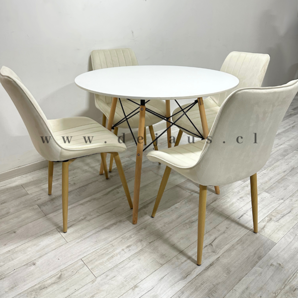 Mesa Eames MDF con 4 Sillas Luxury Felpa Wood